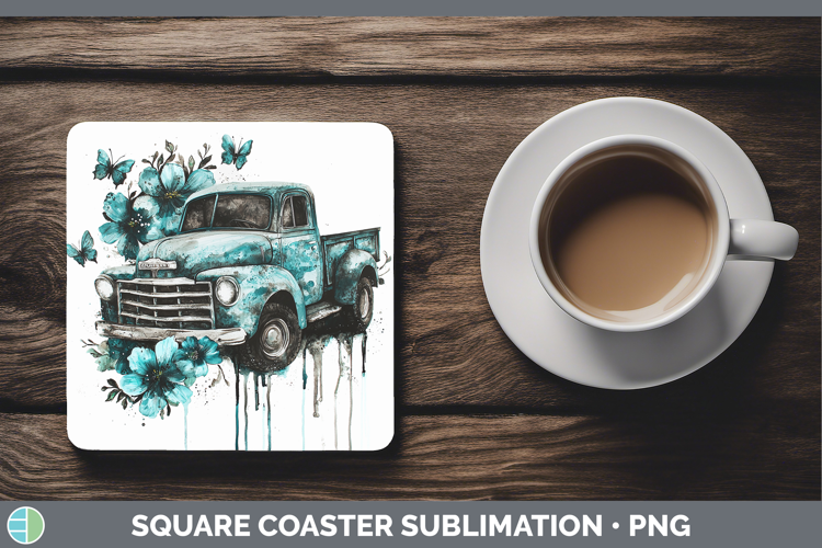 Teal Drips BS02 Vintage Truck Square Coaster Sublimation Coa