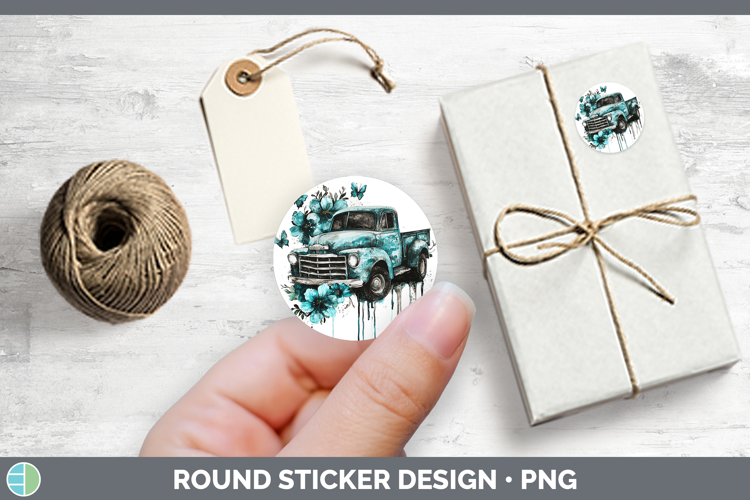 Teal Drips BS02 Vintage Truck Stickers | Round Labels Design