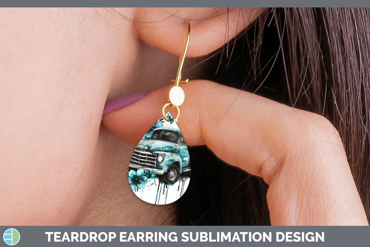 Teal Drips BS02 Vintage Truck Teardrop Earrings Sublimation