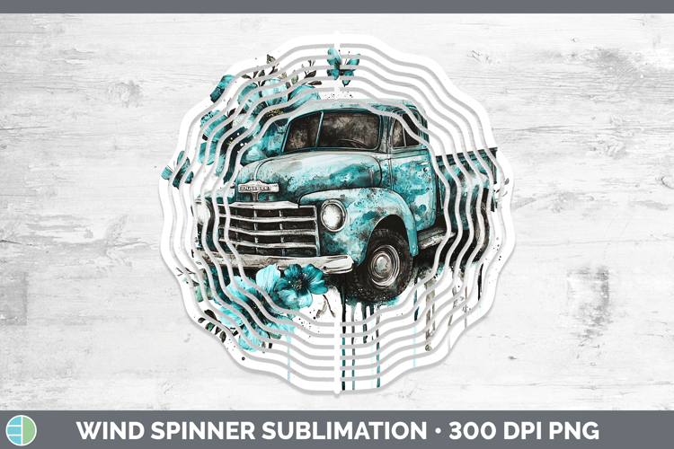 Teal Drips BS02 Vintage Truck Wind Spinner Sublimation Spinn