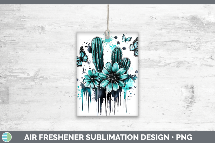 Teal Drips Cactus Air Freshener Sublimation Car Freshener De