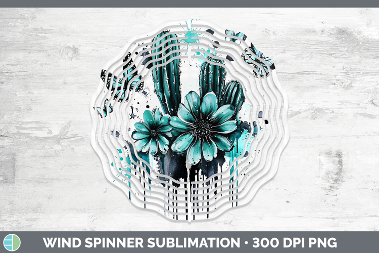 Teal Drips Cactus Wind Spinner Sublimation Spinner Designs