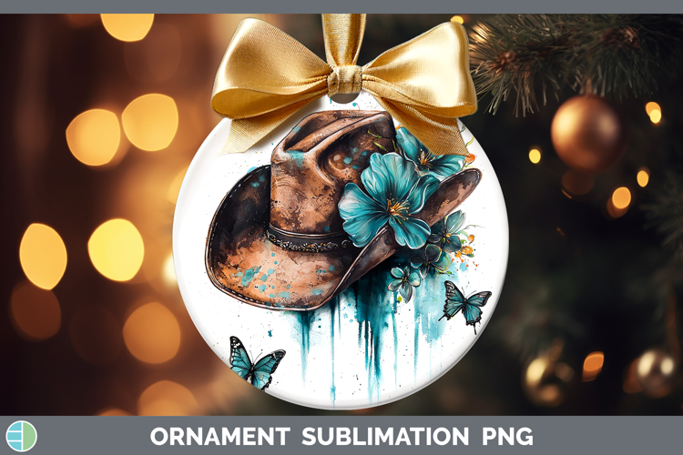 Teal Drips Cowboy Hat Ornament Sublimation Bauble Designs