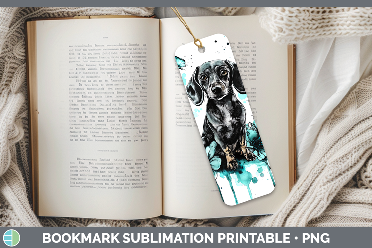 Teal Drips Dachshund Bookmark Sublimation Printable Designs