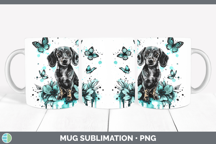 Teal Drips Dachshund Mug Wrap Sublimation Coffee Cup Designs