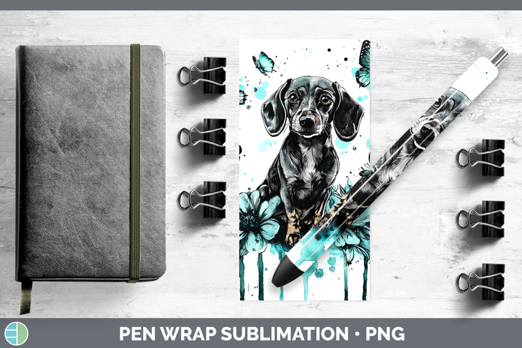 Teal Drips Dachshund Pen Wrap Sublimation Pen Designs