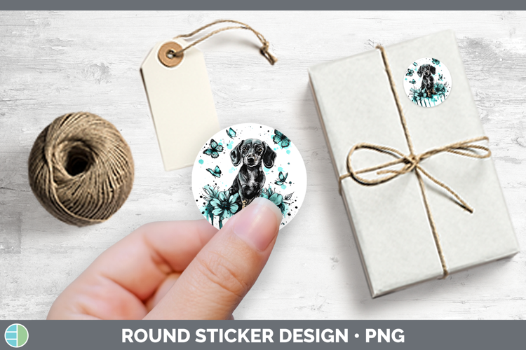 Teal Drips Dachshund Stickers | Round Labels Designs