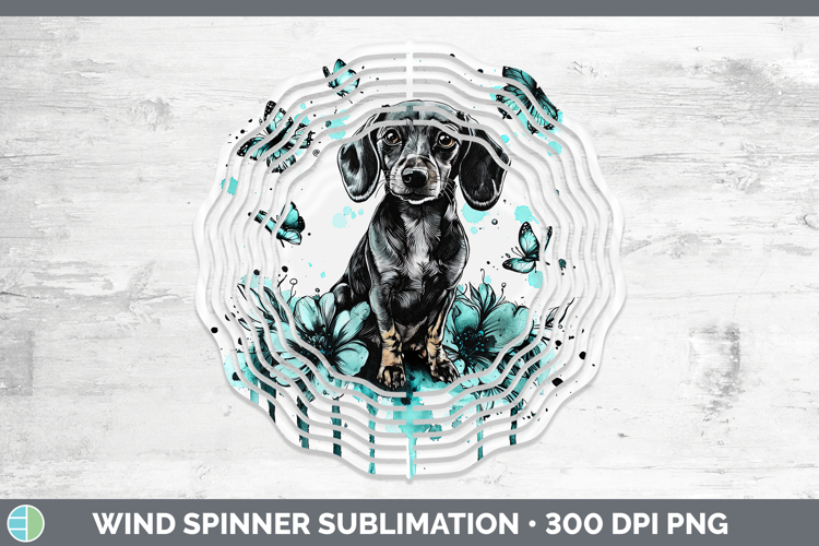 Teal Drips Dachshund Wind Spinner Sublimation Spinner Design
