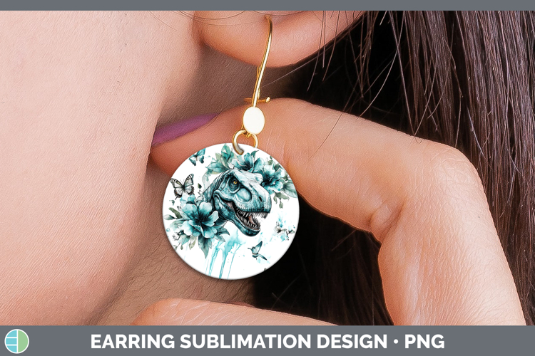 Teal Drips Dinosaur Round Earrings Sublimation Earrings Desi