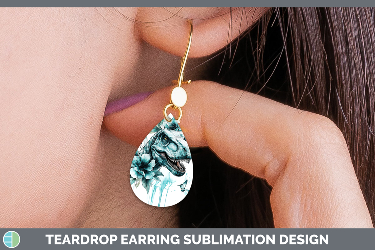 Teal Drips Dinosaur Teardrop Earrings Sublimation Earrings D