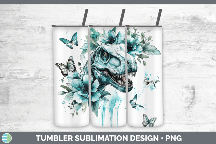Teal Drips Dinosaur Tumbler Sublimation 20 oz Skinny Tumbler