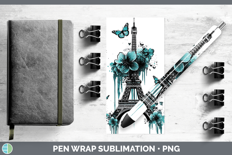 Teal Drips Eiffel Tower Pen Wrap Sublimation Pen Designs
