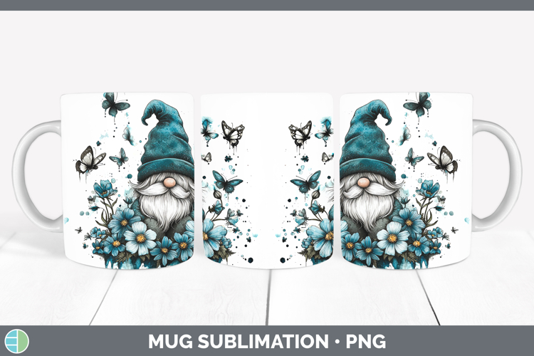 Teal Drips Gnome Mug Wrap Sublimation Coffee Cup Designs