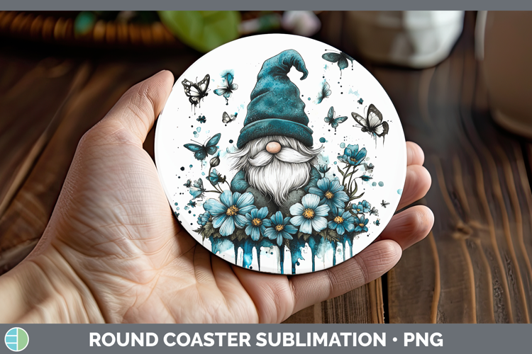 Teal Drips Gnome Round Coaster Sublimation Coaster Designs