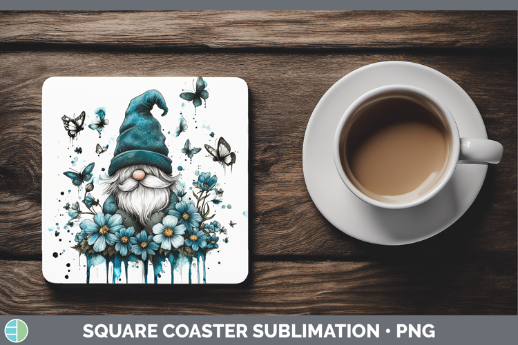 Teal Drips Gnome Square Coaster Sublimation Coaster Designs