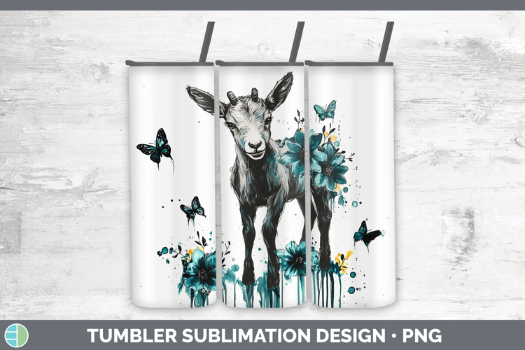 Teal Drips Goat Tumbler Sublimation 20 oz Skinny Tumbler Des