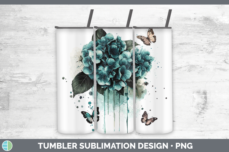 Teal Drips Hydrangea Tumbler Sublimation 20 oz Skinny Tumble