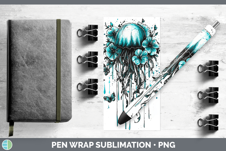 Teal Drips Jelly Fish Pen Wrap Sublimation Pen Designs