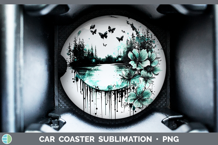 Teal Drips Landscape Car Coaster Sublimation Designs