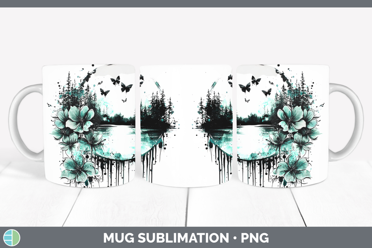 Teal Drips Landscape Mug Wrap Sublimation Coffee Cup Designs