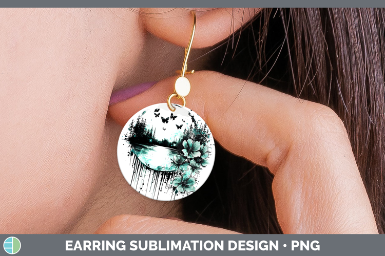 Teal Drips Landscape Round Earrings Sublimation Earrings Des