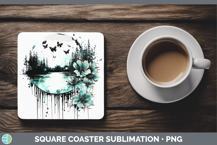 Teal Drips Landscape Square Coaster Sublimation Coaster Desi