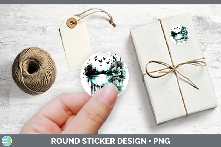 Teal Drips Landscape Stickers | Round Labels Designs