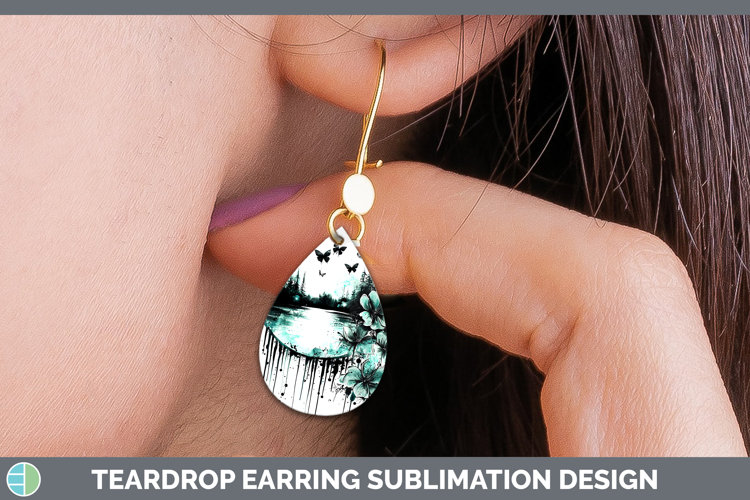 Teal Drips Landscape Teardrop Earrings Sublimation Earrings