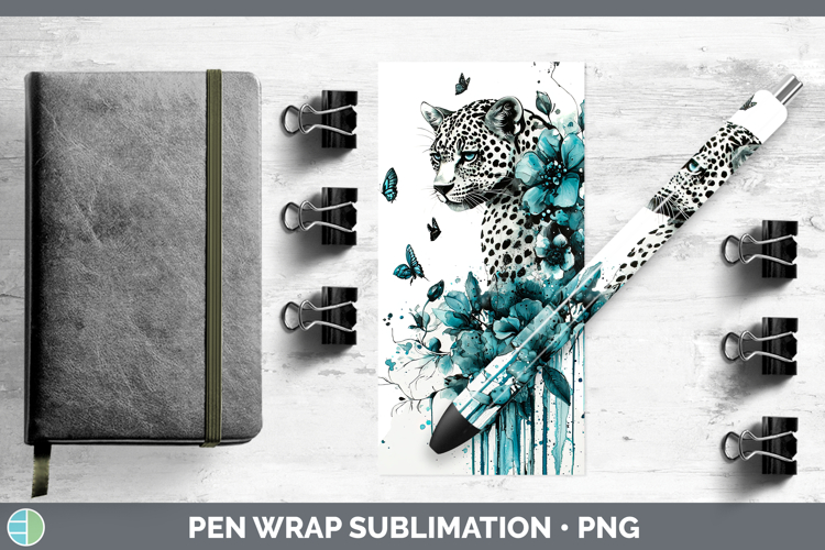 Teal Drips Leopard Pen Wrap Sublimation Pen Designs