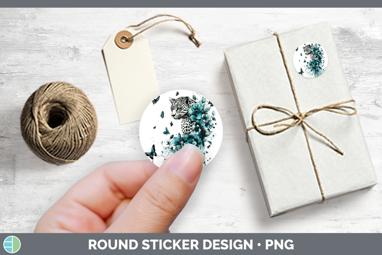 Teal Drips Leopard Stickers | Round Labels Designs