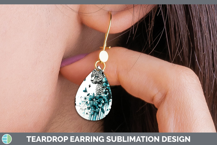 Teal Drips Leopard Teardrop Earrings Sublimation Earrings De