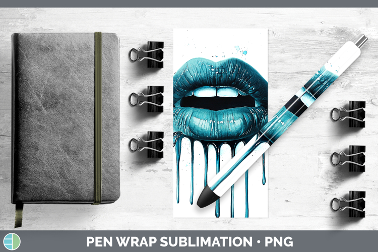 Teal Drips Lips Pen Wrap Sublimation Pen Designs