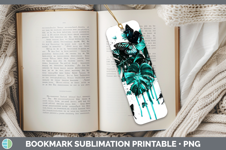 Teal Drips Monstera Bookmark Sublimation Printable Designs