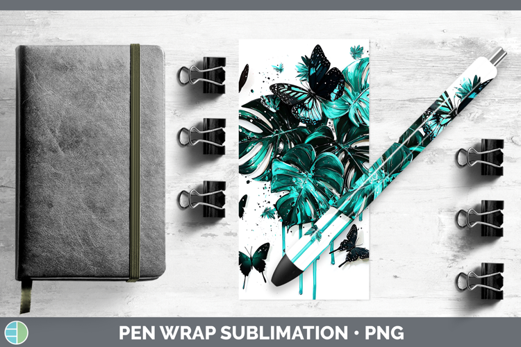 Teal Drips Monstera Pen Wrap Sublimation Pen Designs