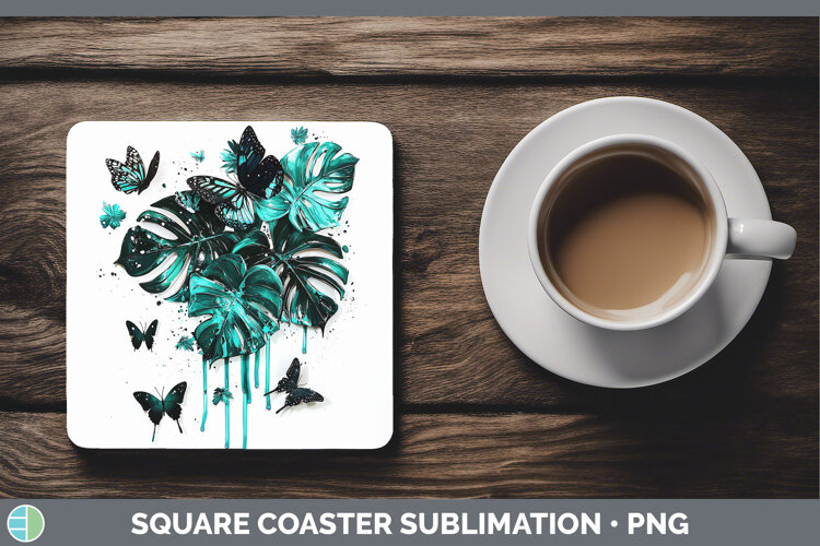 GorgeousTeal Drips Square Coaster design.