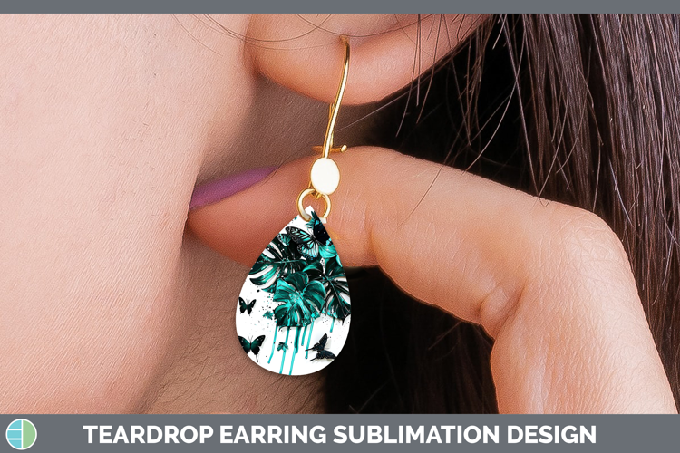 Teal Drips Monstera Teardrop Earrings Sublimation Earrings D