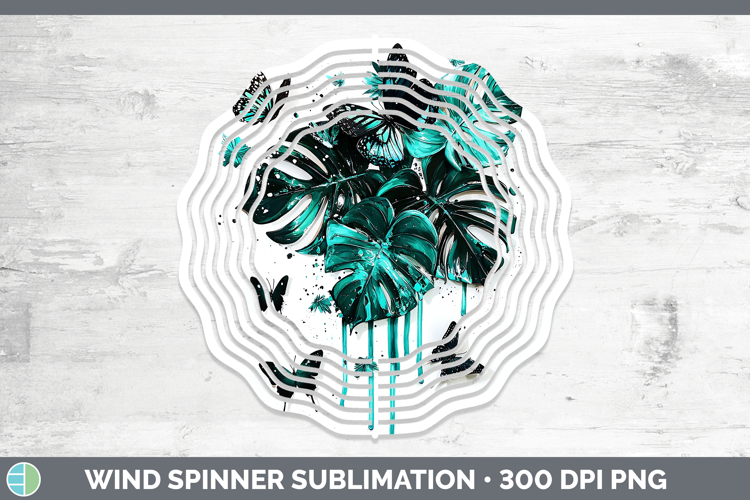 Teal Drips Monstera Wind Spinner Sublimation Spinner Designs