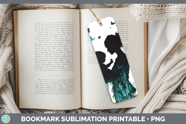 Teal Drips Mother Child Bookmark Sublimation Printable Desig