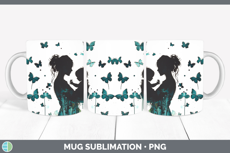 Teal Drips Mother Child Mug Wrap Sublimation Coffee Cup Desi