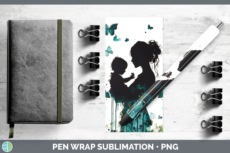 Teal Drips Mother Child Pen Wrap Sublimation Pen Designs