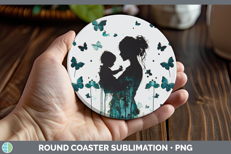 Teal Drips Mother Child Round Coaster Sublimation Coaster De