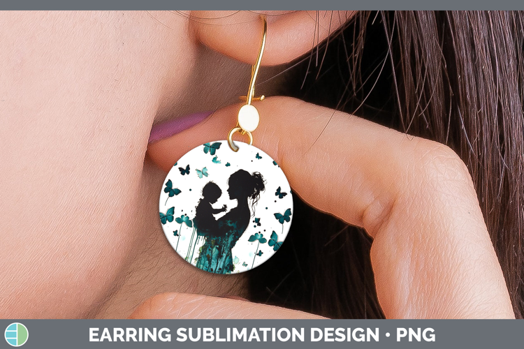 Teal Drips Mother Child Round Earrings Sublimation Earrings