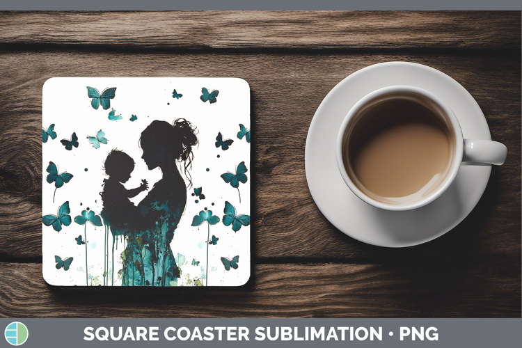Teal Drips Mother Child Square Coaster Sublimation Coaster D