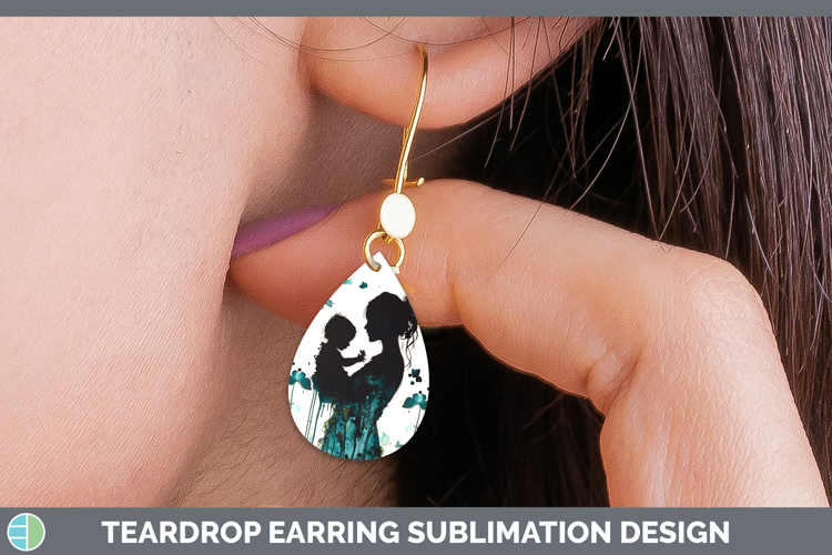 Teal Drips Mother Child Teardrop Earrings Sublimation Earrin