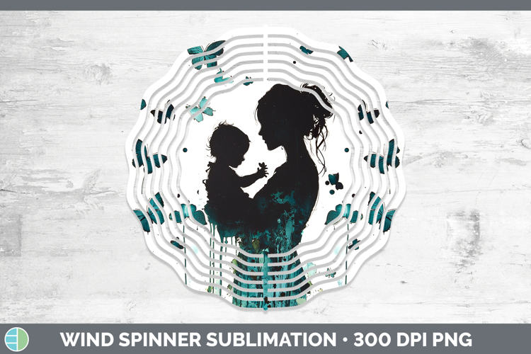 Teal Drips Mother Child Wind Spinner Sublimation Spinner Des