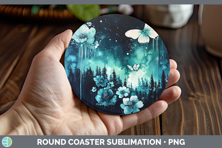 GorgeousTeal Drips Round Coaster design.