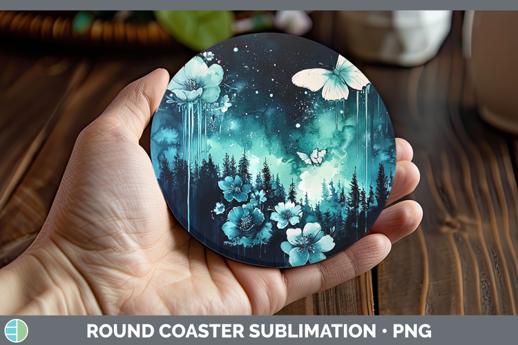 Teal Drips Northern Lights Round Coaster Sublimation Coaster