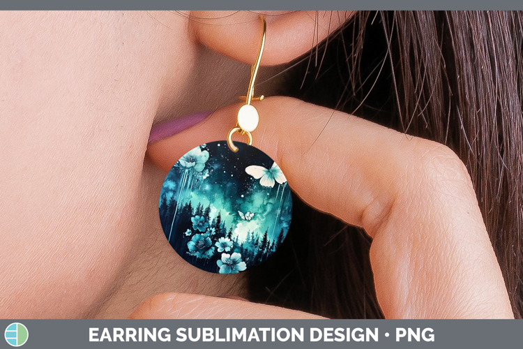 Teal Drips Northern Lights Round Earrings Sublimation Earrin