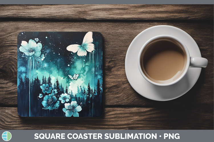 Teal Drips Northern Lights Square Coaster Sublimation Coaste