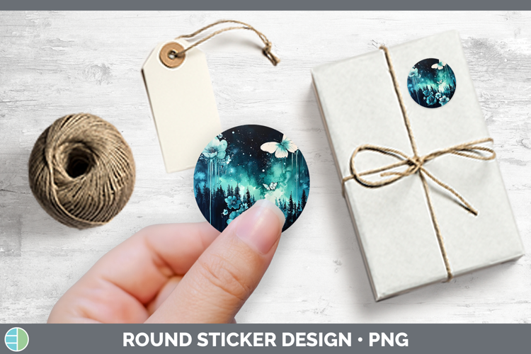 Teal Drips Northern Lights Stickers | Round Labels Designs